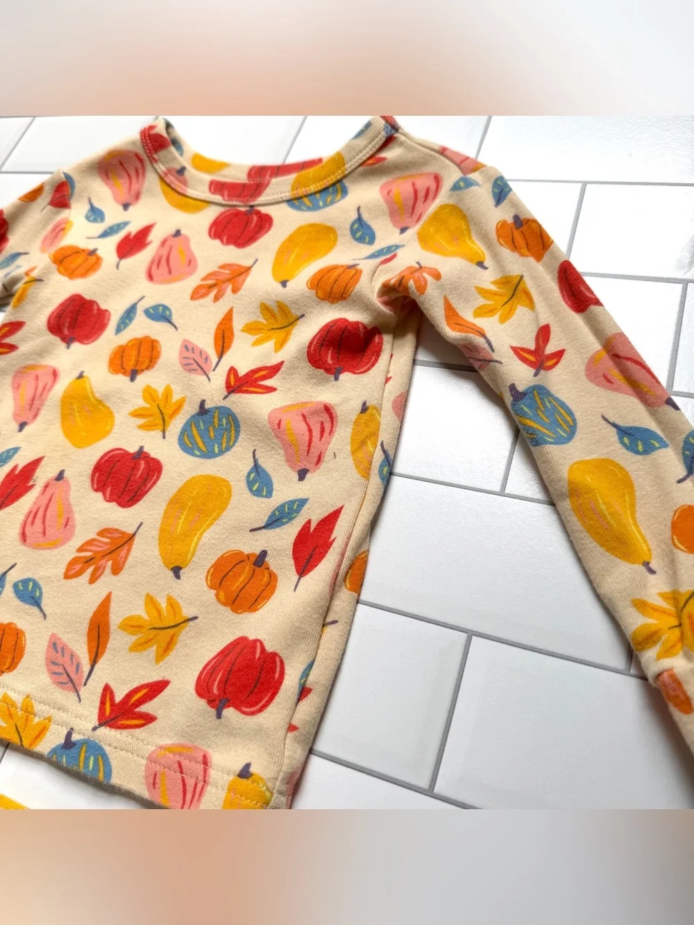 18-24M🍂 GAP Organic Cotton Long Sleeve Pajamas Set Fall Harvest Leaves & Pumpkin